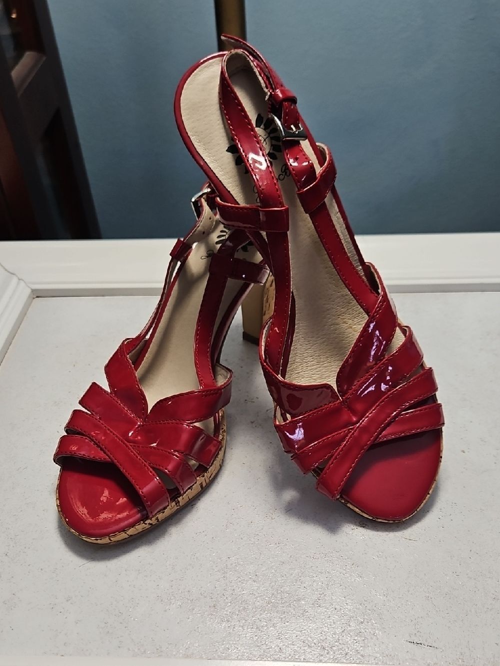 Yellow Box Laurie Red Patent Leather Cork Platform Sandals Size 6